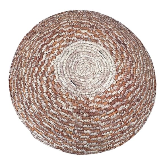 Handwoven Round Coil Wicker Basket Brown Southwestern Large Centerpiece 15" Vtg - Picture 3 of 5